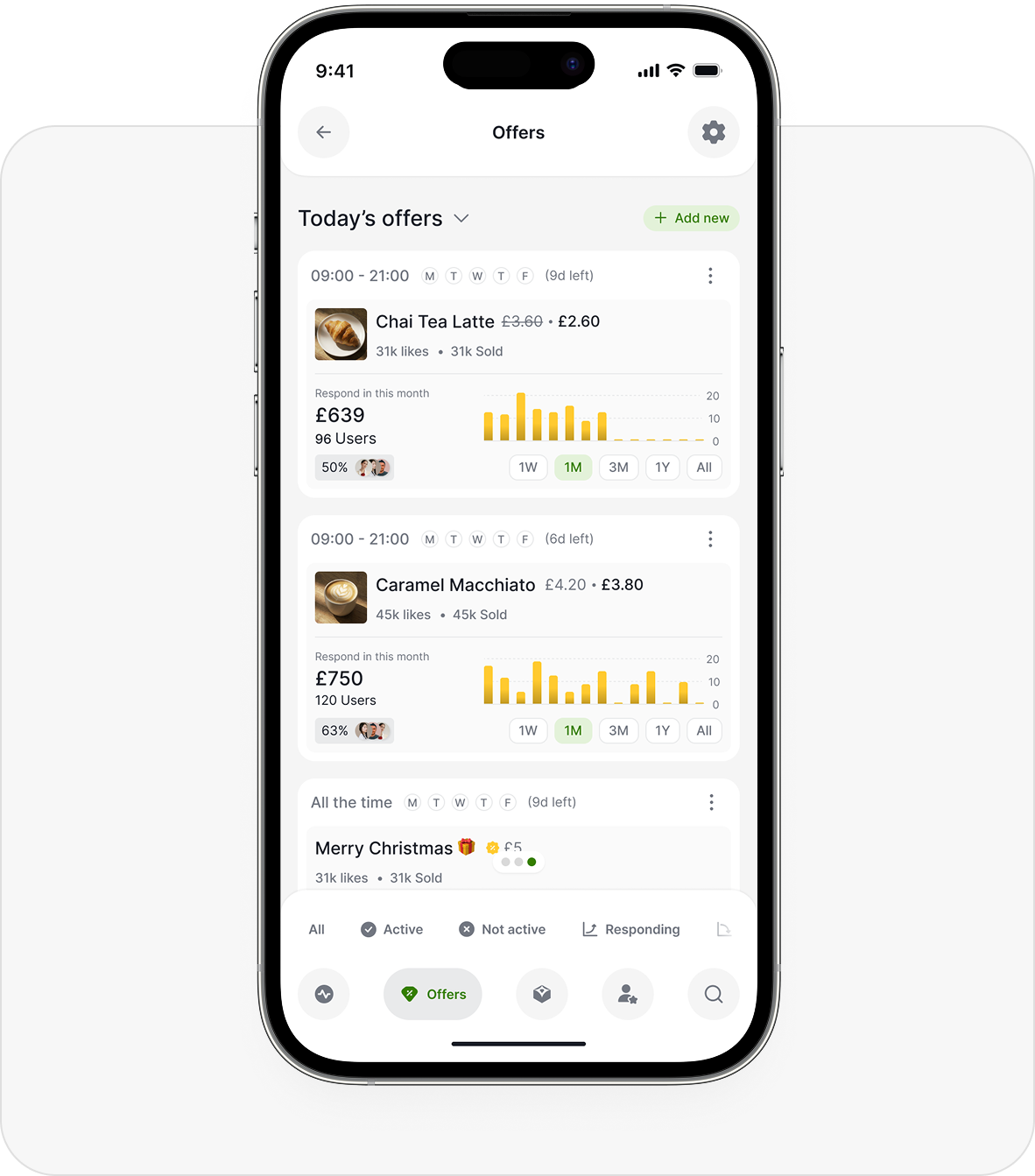 Aulax merchant app showing offers and revenue insights