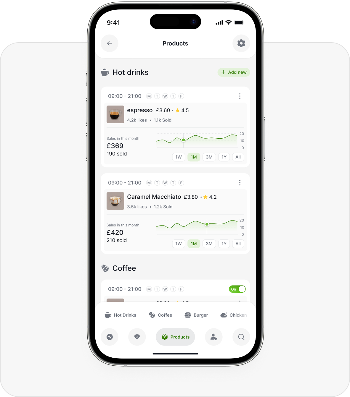 Aulax merchant app showing product sales and performance