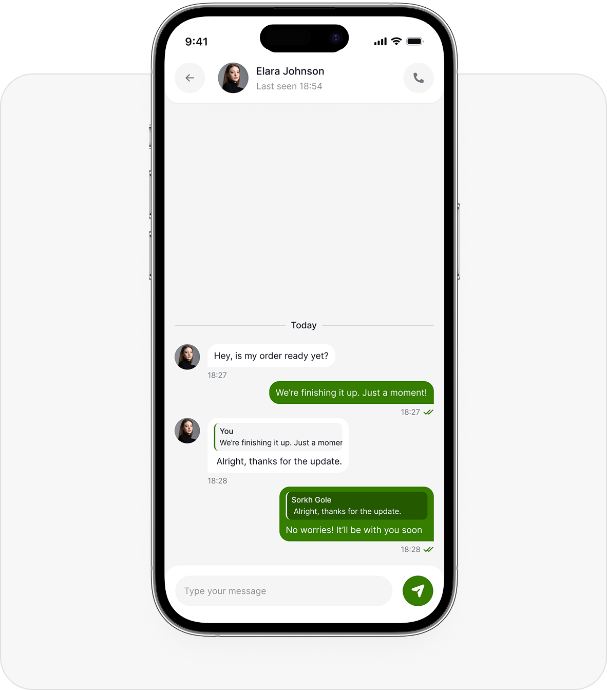 Aulax merchant app showing customer chat and order updates